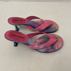 Y2K JEFFREY CAMPBELL COLORFUL TIE-DYE LEATHER  KITTEN HEELS 7.5